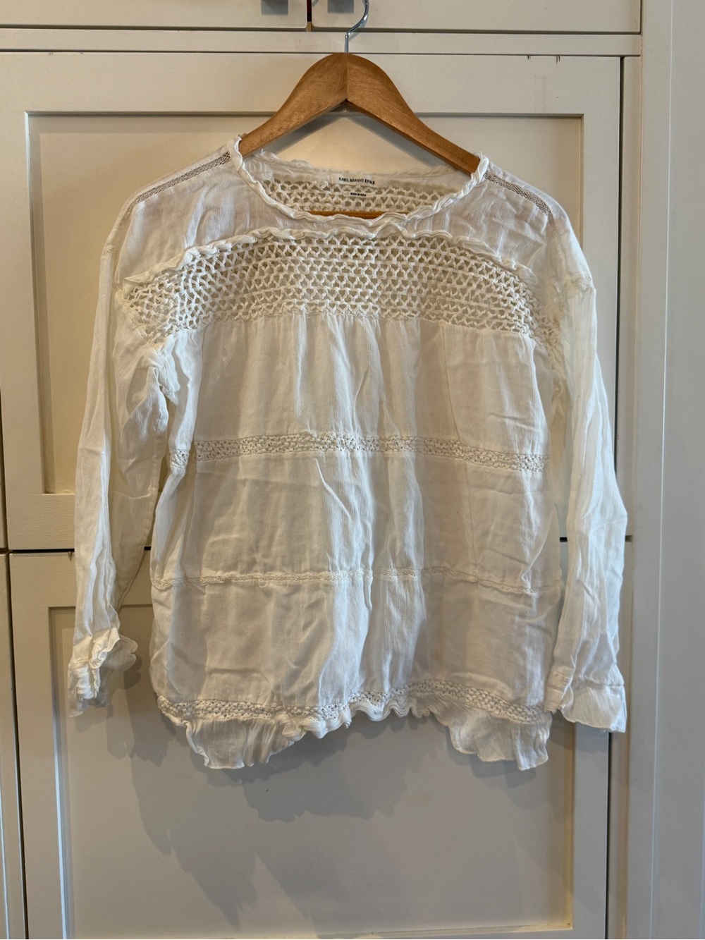 Isabel Marant White Crochet Yoke Long Sleeve Blouse